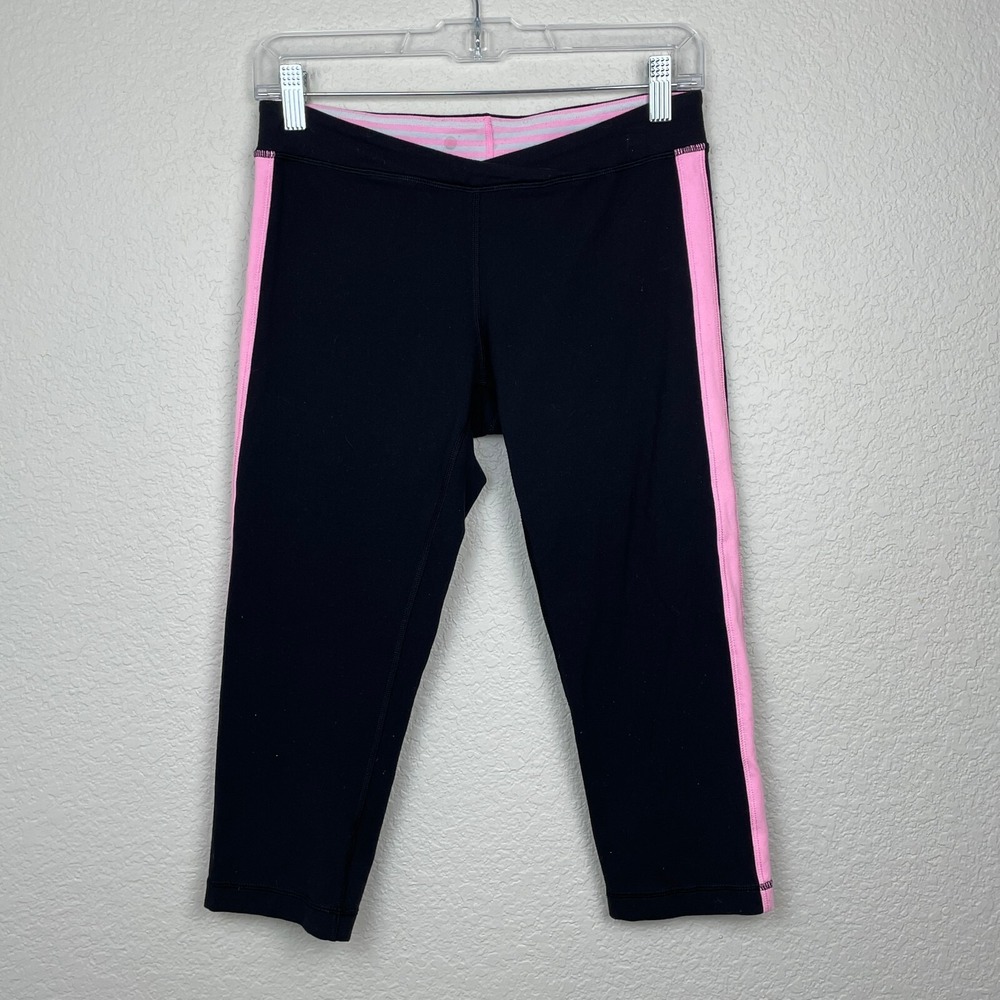 Lululemon Leggings Womens 6 Black & Pink Cropped Cross Front Capri Yoga Pants